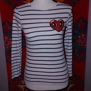 Black and White Stripped Shirt with a Cute Heart